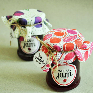 jam jars with cotton cover