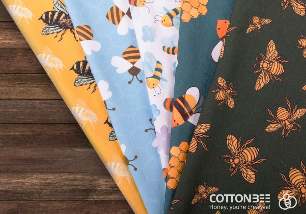 bees on fabric printed od demand