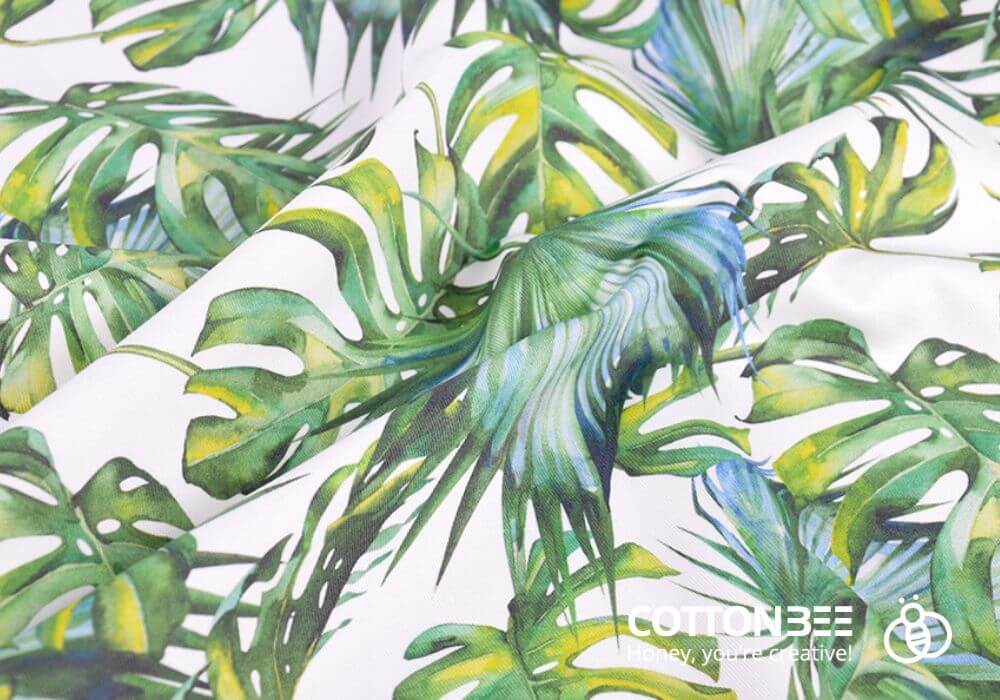 the fabric with tropical leaves