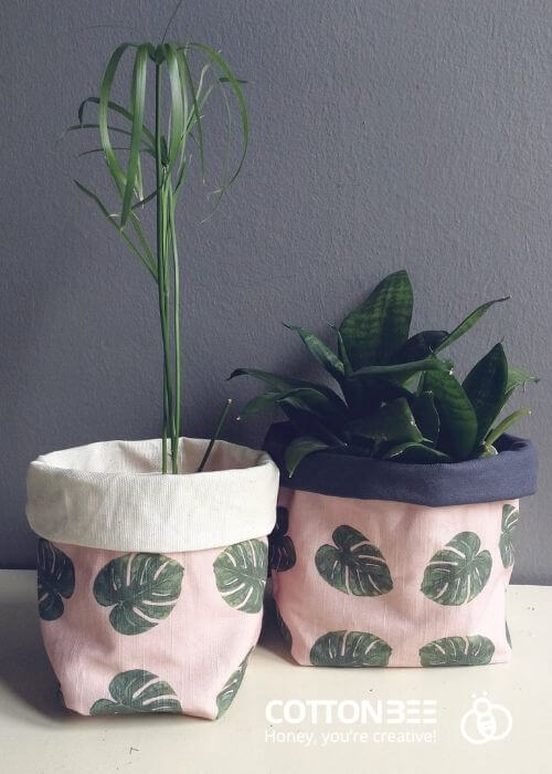 monstera leaf motif on flower pot covers