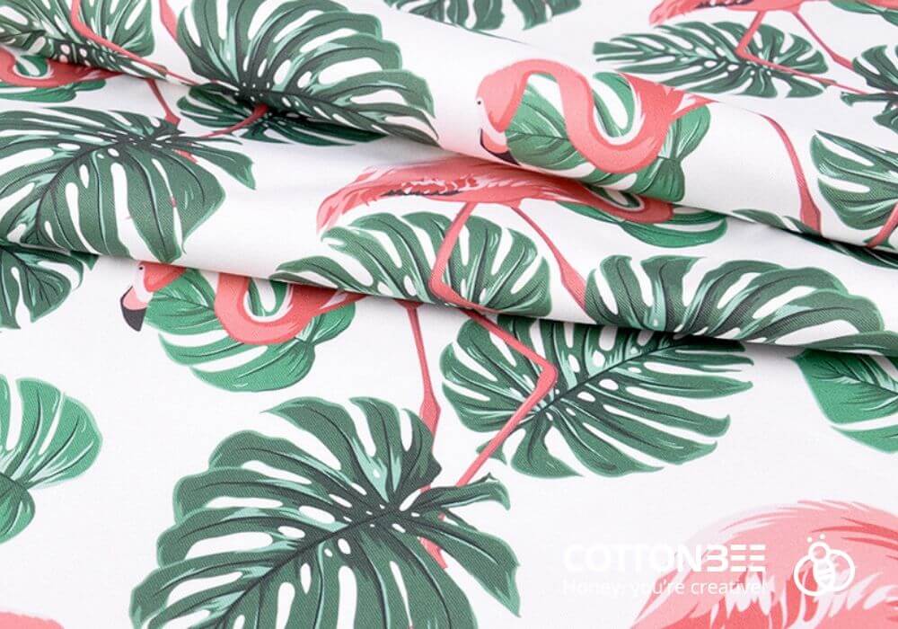 pattern in monstera leaves and flamingo birds