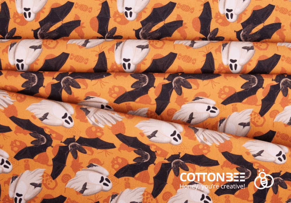 sewing fabric with ghost and bat print
