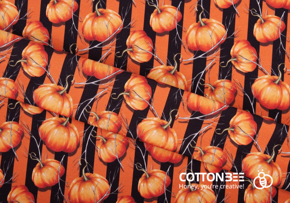 pumpkin and stripes printed fabric