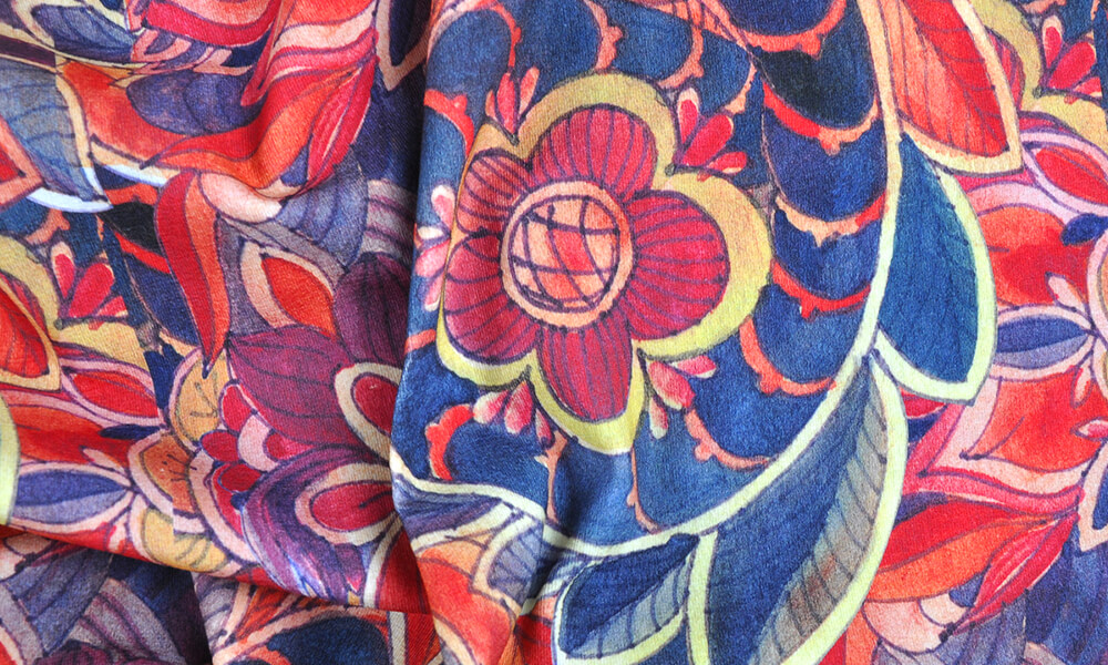 Indian Summer ~ Red and Orange Fabric With Floral Paisley Print