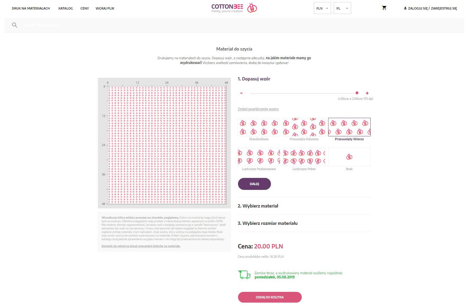 sposob powtorzenia wzoru raportu - druk na tkaninach i dzianinach