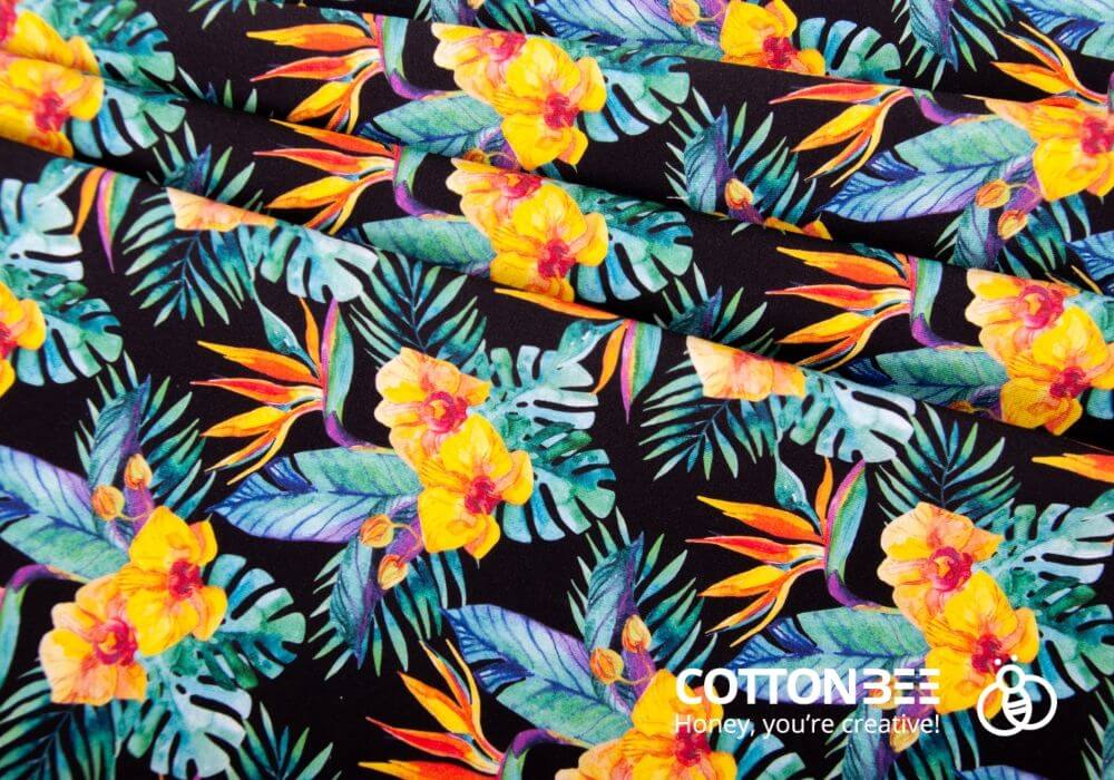 liscie tropikalne, kwiatowy wzor