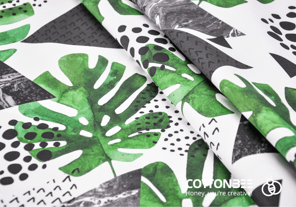 material do szycia w liscie monstery z figurami geometrycznymi