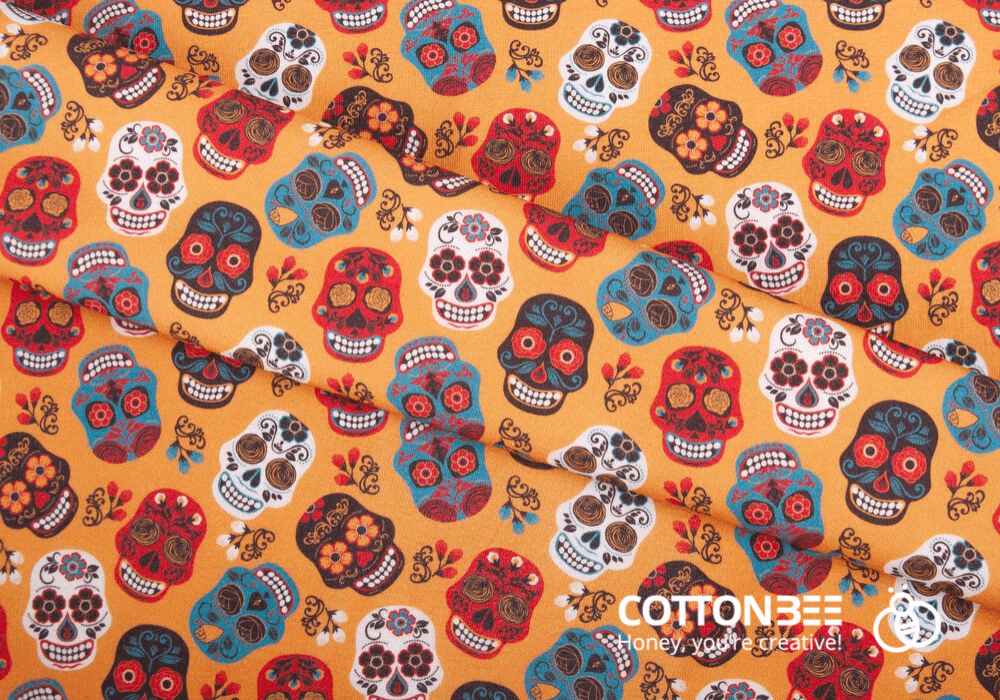 sugarskulls pattern on printed fabric