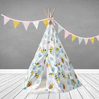 cotton teepee for kids made of bees fabric