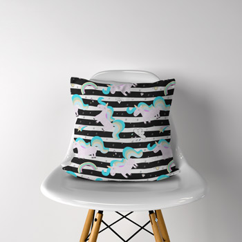 cushion made with cotton with digitally printed unicorns